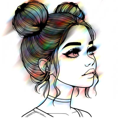 realistic girl with buns on the top of her head