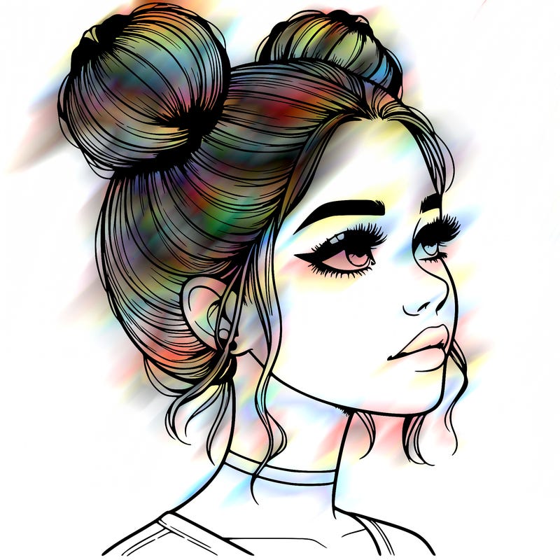 realistic girl with buns on the top of her head