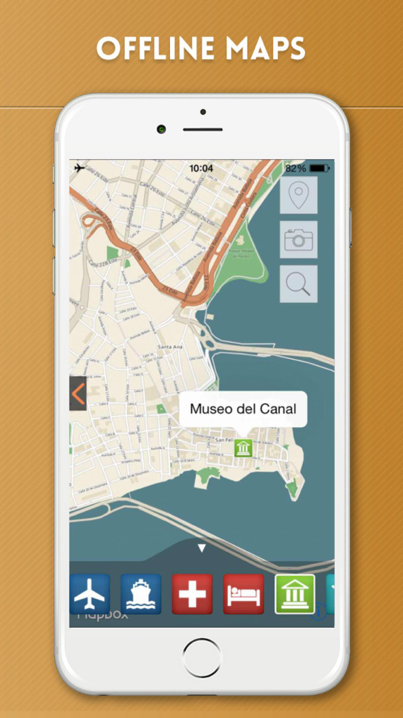 Panamá City Travel Guide with Offline Street Map - Panama City travel guide app showing an offline map with the Canal Museum point of interest.