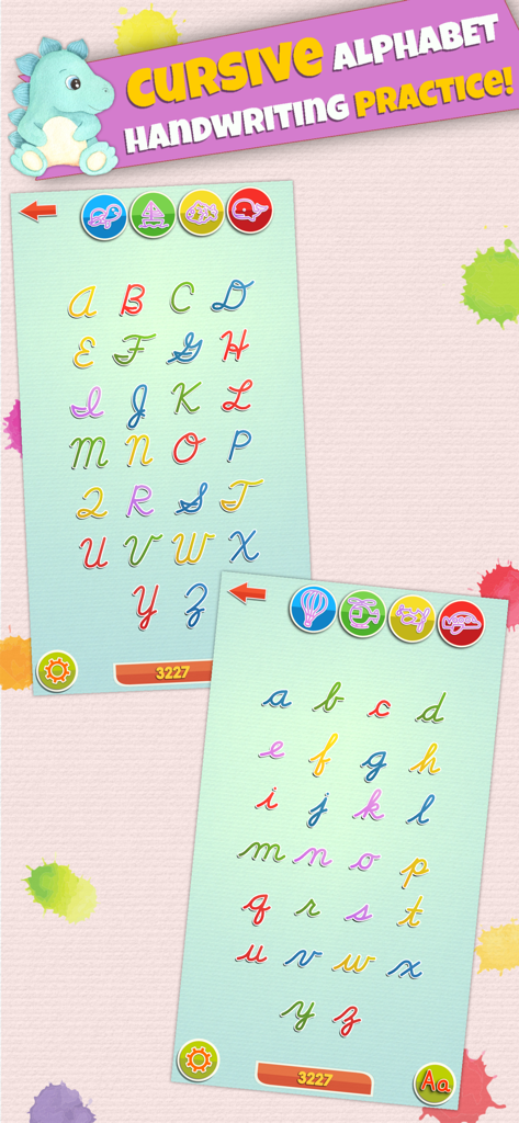 LetraKid PRO - Cursive Writing - Screenshot of the LetraKid PRO app showing uppercase and lowercase cursive alphabet letters for handwriting practice