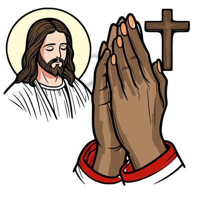 praying female hands with jesus by her side