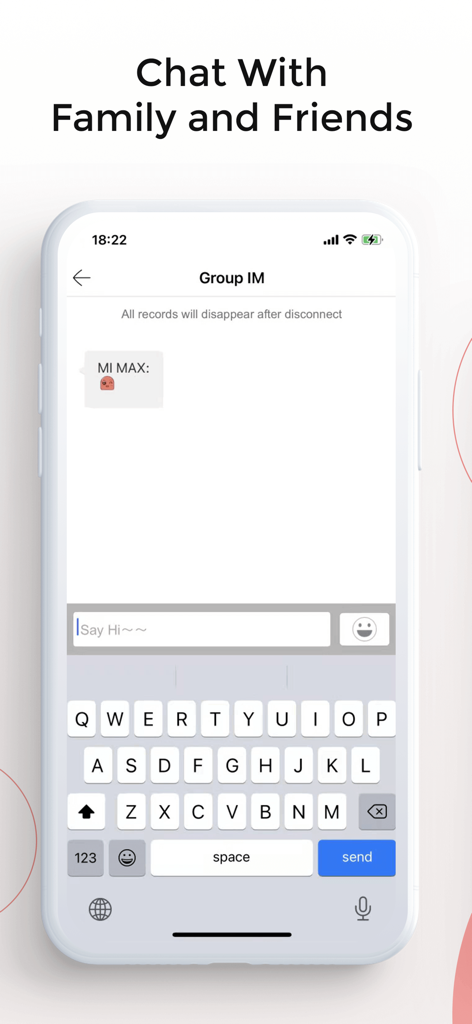 Mobile screen showing Zapya offline group chat interface with family and friends