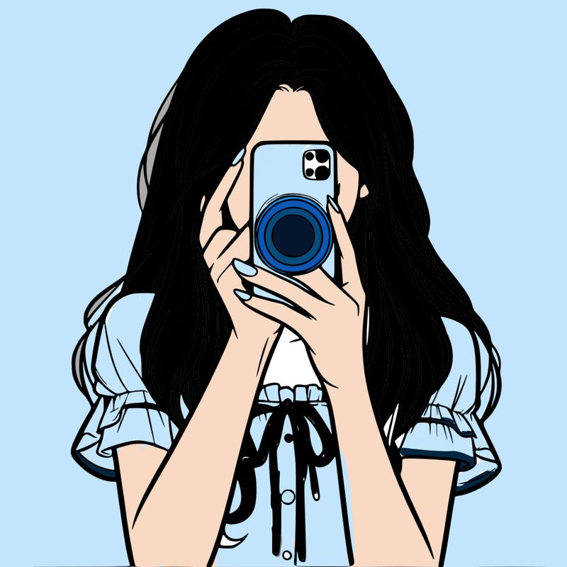 a realistic girl holding her phone taking pictures
