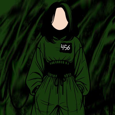 realistic girl faceless with baggy pants and a crop top