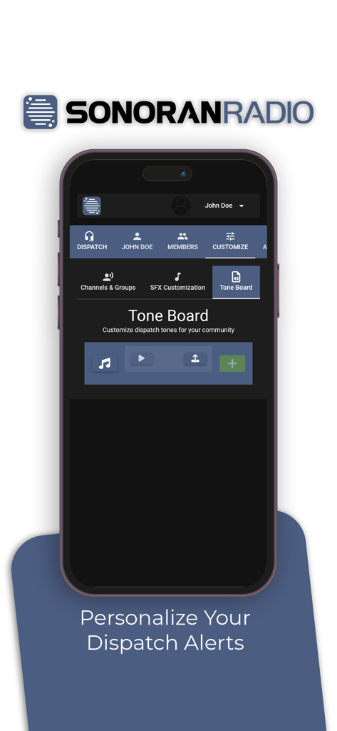 Interface for customizing dispatch tones in Sonoran Radio app