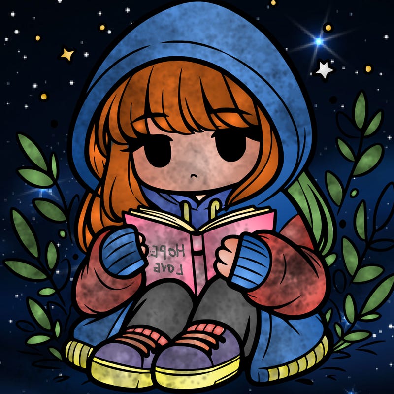 girl in oversized hoodie reading a book
