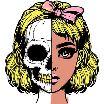realistic girl with half skull mask