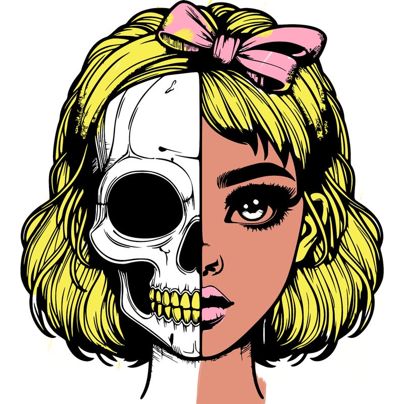 realistic girl with half skull mask