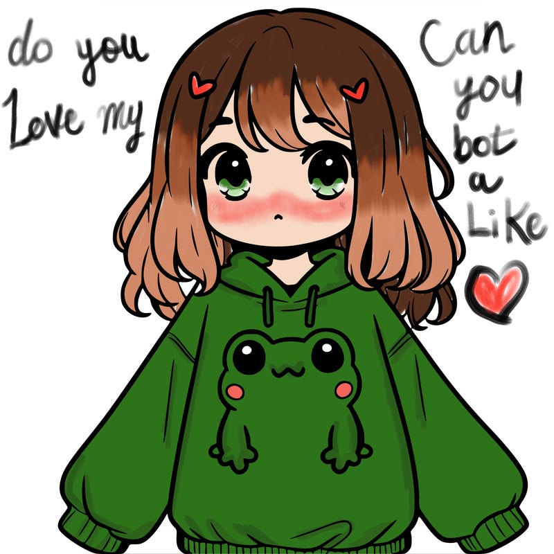 girl wearing frogging sweatshirt