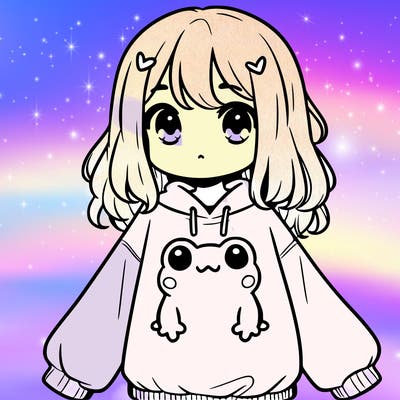 girl wearing frogging sweatshirt