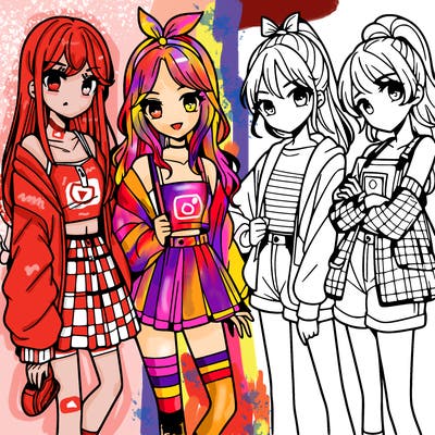 teen manga girls group of 4