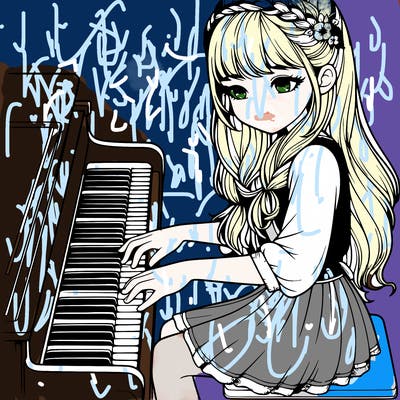realistic girl playing the piano