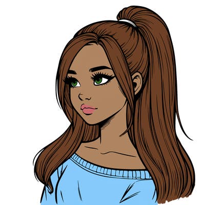 realistic girl with a high ponytail