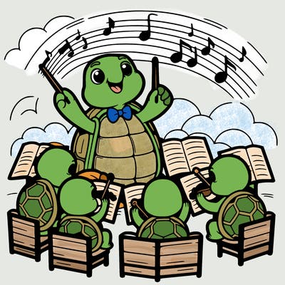 a tortoise conducting an orchestra