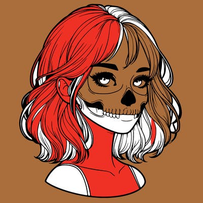 realistic girl with skull