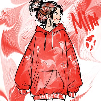 realistic girl with a oversized sweatshirt on and a bun