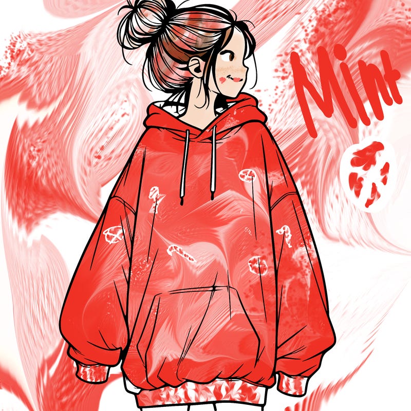 realistic girl with a oversized sweatshirt on and a bun