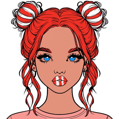realistic girl with two buns in hair and lips