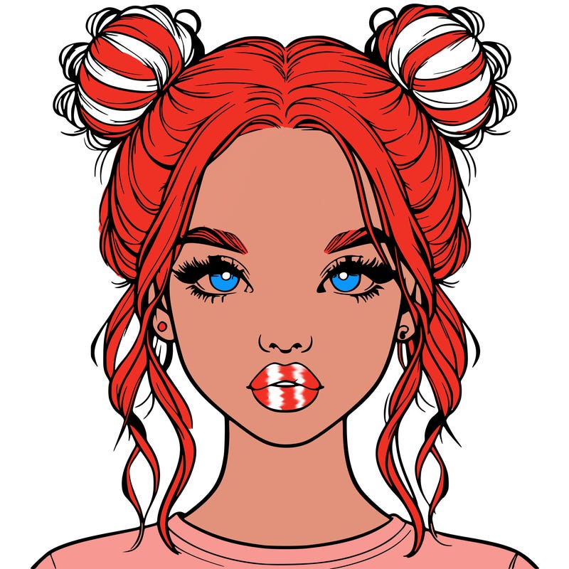 realistic girl with two buns in hair and lips