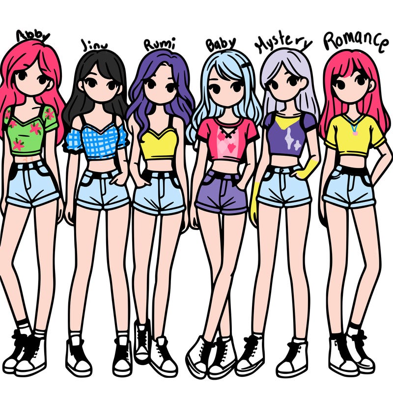 a group of girls wearing crop tops and shorts