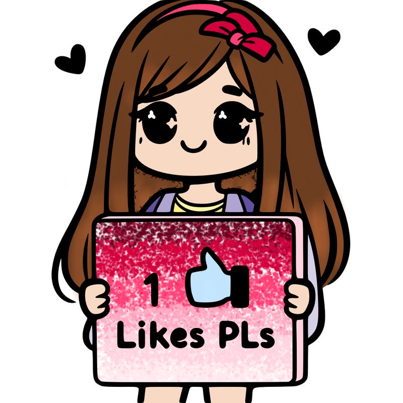 girl holding a sign saying 10 likes pls
