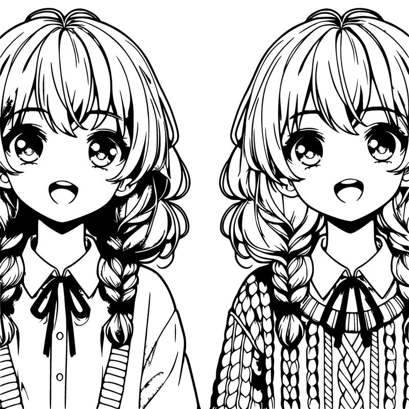realistic twin anime girls cute