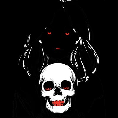 realistic girl holding a skull