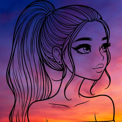 a beautiful and realistic girl with a high pony tail