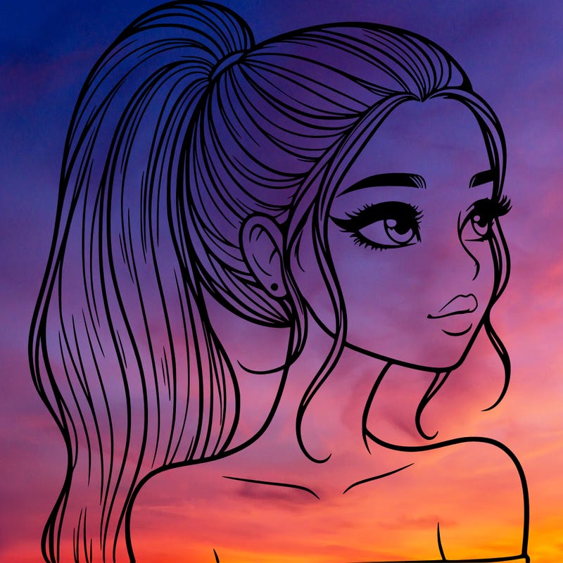 a beautiful and realistic girl with a high pony tail