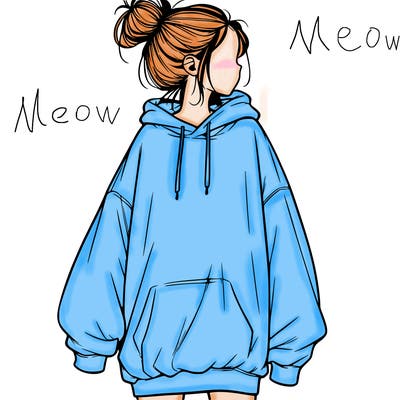 realistic girl with a oversized sweatshirt on and a bun