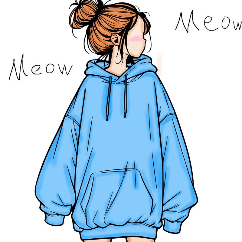 realistic girl with a oversized sweatshirt on and a bun