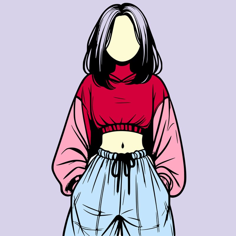 realistic girl faceless with baggy pants and a crop top