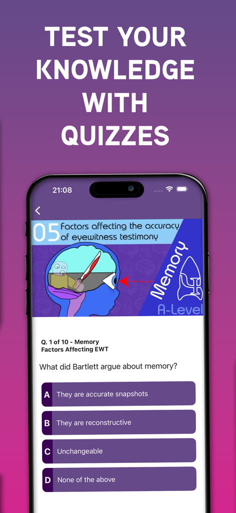 Psych Boost - Captura de pantalla de una pregunta de cuestionario de psicología en la aplicación Psych Boost