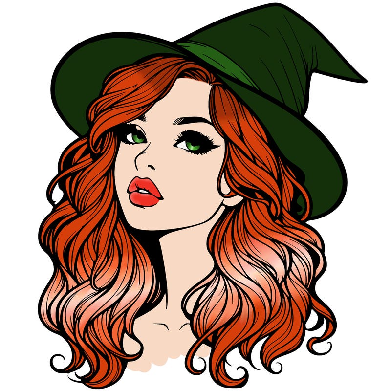 realistic witch girl with wavy hair and lips