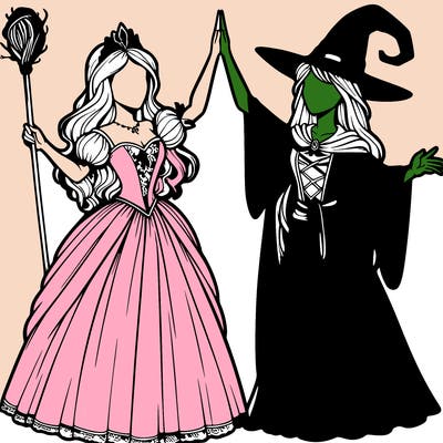 detailed realistic split of a princess and a witch