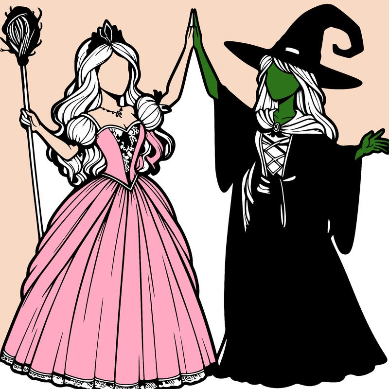 detailed realistic split of a princess and a witch