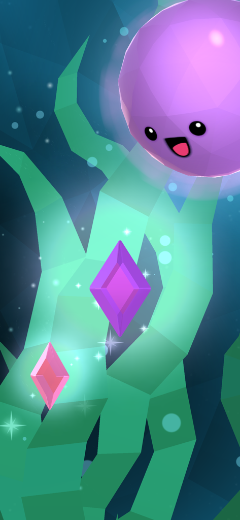 Mindful Powers™ - A happy purple Flibbertigibbet character floating in a magical green and blue landscape