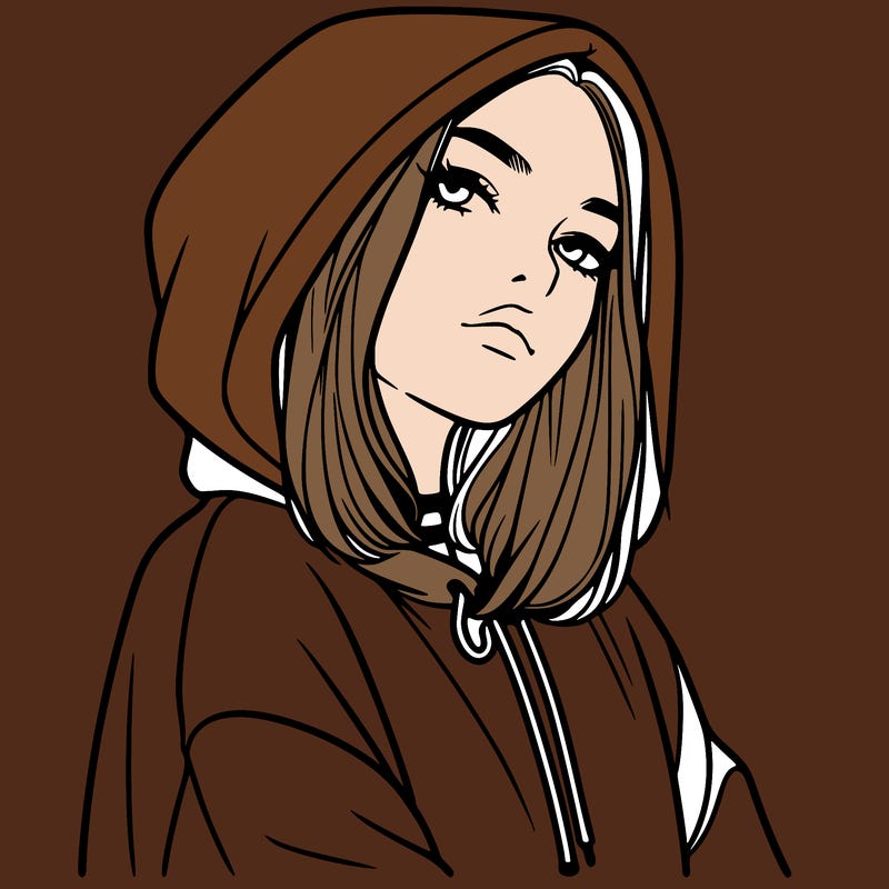 a realistic girl in a hoodie