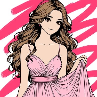realistic girl in flowy silky prom dress