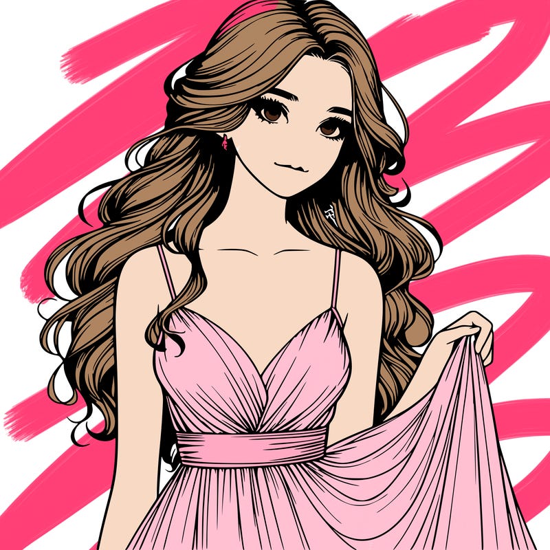 realistic girl in flowy silky prom dress