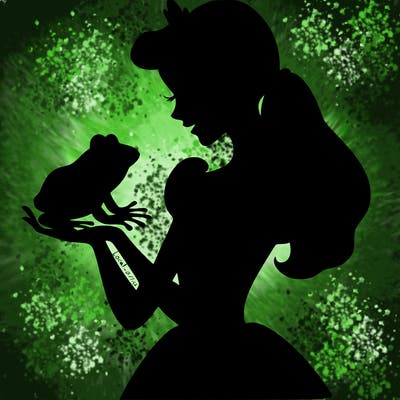 a shadow of a princess holding a frog realistic