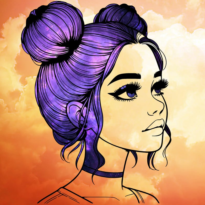 realistic girl with buns on the top of her head