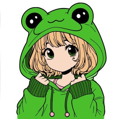 a cute teenage girl wearing a frog hoodie