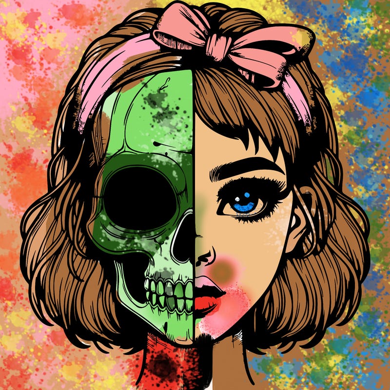 realistic girl with half skull mask