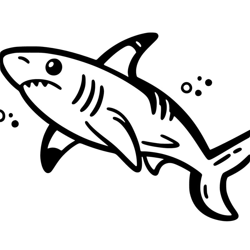 cartoon illustration, coloring book page, sea shark, nature, black and white, clean