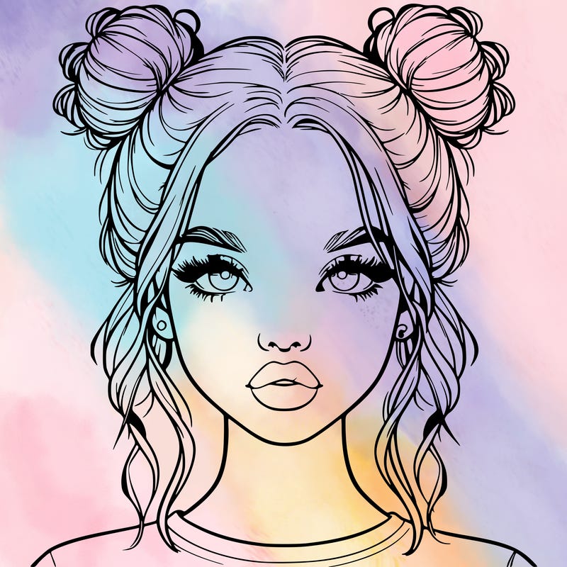 realistic girl with two buns in hair and lips