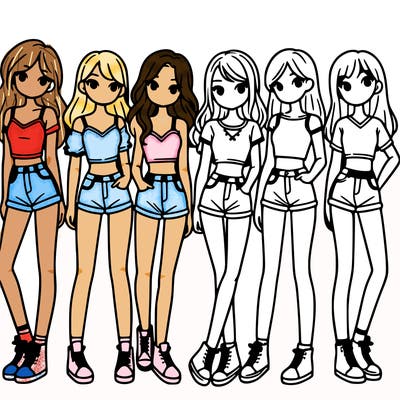 a group of girls wearing crop tops and shorts