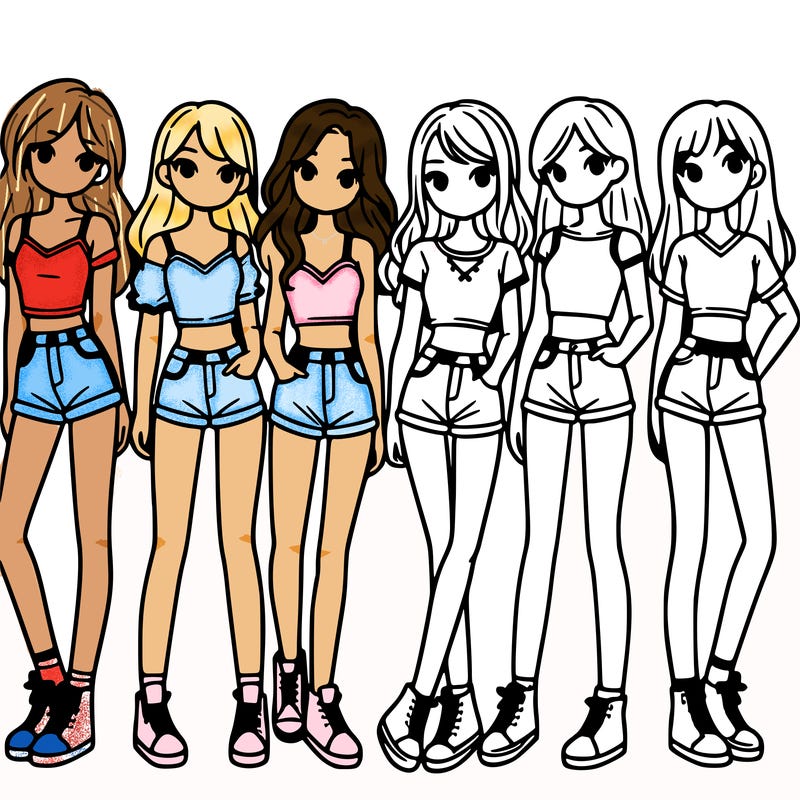 a group of girls wearing crop tops and shorts