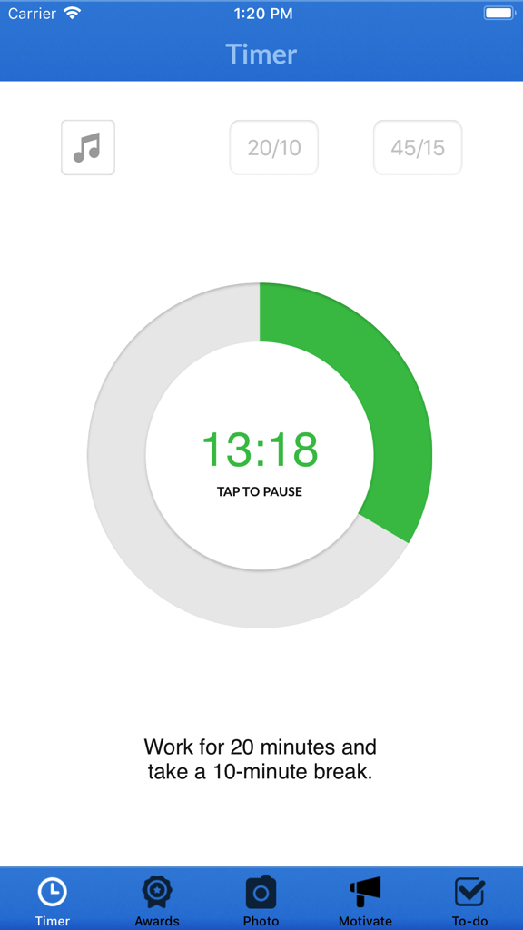 Unfilth Your Habitat app timer interface displaying a countdown for the 20/10 cleaning method