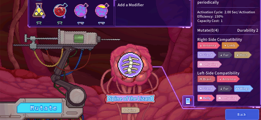 Bioweaver - Bioweaver game interface for mutating the Spine of the Lizard organ with logic compatibility